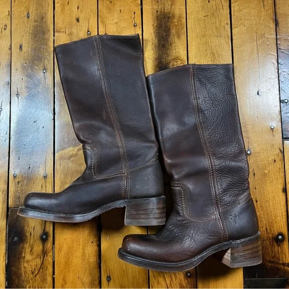 Vintage Frye Campus 14L Boots Women 6 M Brown Distressed Square Toe Western - Picture 2 of 9